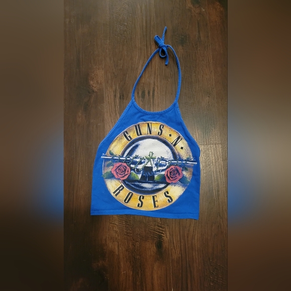 Forever 21 Guns and Roses Halter Crop Top | Size: Medium | Color: Blue - Picture 3 of 4